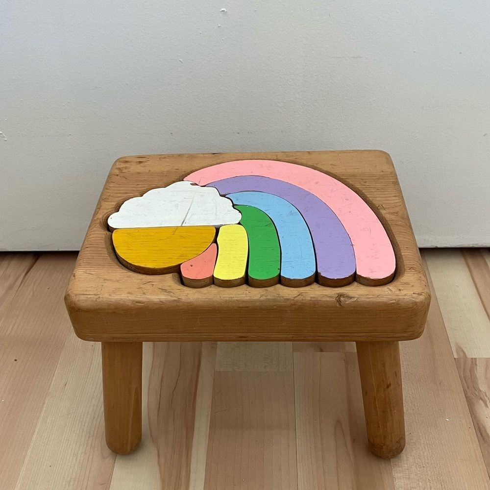 Vintage Rainbow Puzzle Steps Stool